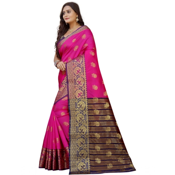 Women's Silk Blend Woven Saree With Unstitched Blouse 5.5Mtr (Pink-Beige) - Pink-Beige