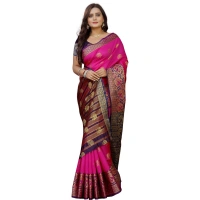 Women's Silk Blend Woven Saree With Unstitched Blouse 5.5Mtr (Pink-Beige) - Pink-Beige