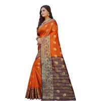 Women's Silk Blend Woven Saree With Unstitched Blouse 5.5Mtr (Gold-Orange) - Gold-Orange