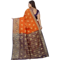 Women's Silk Blend Woven Saree With Unstitched Blouse 5.5Mtr (Gold-Orange) - Gold-Orange