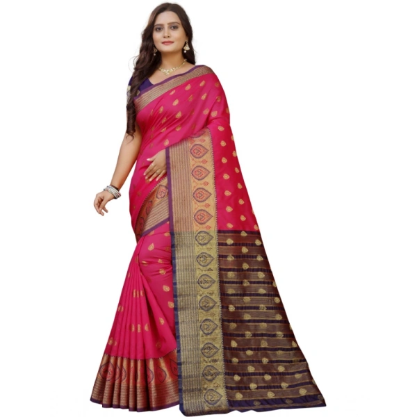 Women's Silk Blend Woven Saree With Unstitched Blouse 5.5Mtr (Multicolor) - Multicolor