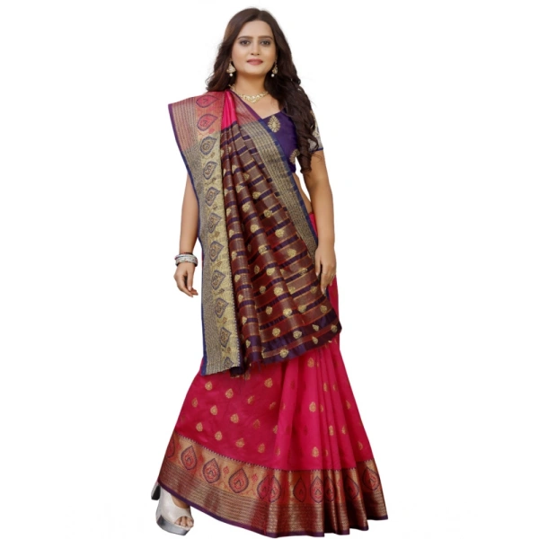 Women's Silk Blend Woven Saree With Unstitched Blouse 5.5Mtr (Multicolor) - Multicolor