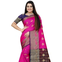 Women's Silk Blend Woven Saree With Unstitched Blouse 5.5Mtr (Purple-Pink) - Purple-Pink