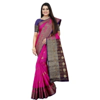 Women's Silk Blend Woven Saree With Unstitched Blouse 5.5Mtr (Purple-Pink) - Purple-Pink