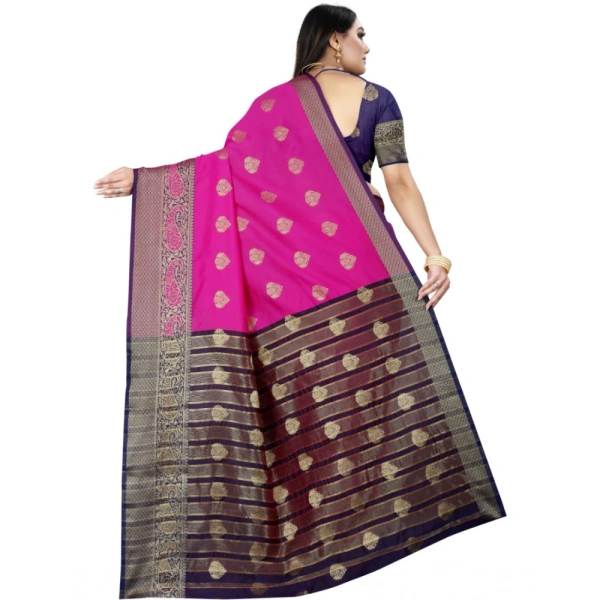 Women's Silk Blend Woven Saree With Unstitched Blouse 5.5Mtr (Purple-Pink) - Purple-Pink