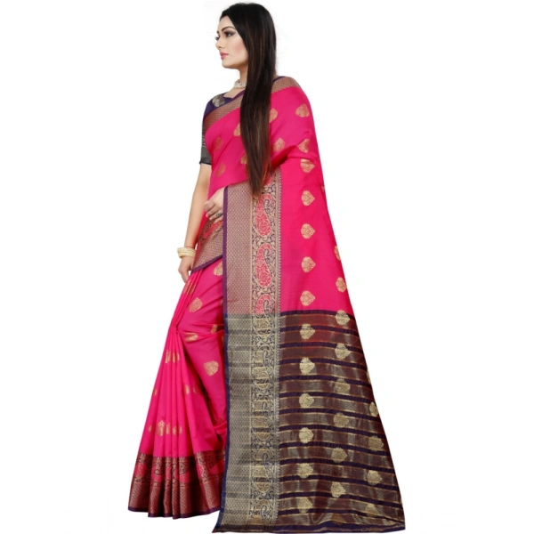 Women's Silk Blend Woven Saree With Unstitched Blouse 5.5Mtr (Purple-Pink) - Purple-Pink