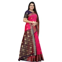 Women's Silk Blend Woven Saree With Unstitched Blouse 5.5Mtr (Purple-Pink) - Purple-Pink
