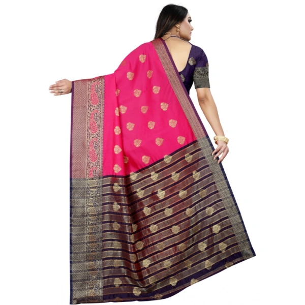 Women's Silk Blend Woven Saree With Unstitched Blouse 5.5Mtr (Purple-Pink) - Purple-Pink