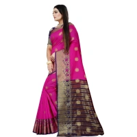 Women's Silk Blend Woven Saree With Unstitched Blouse 5.5Mtr (Blue-Pink) - Blue-Pink