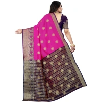 Women's Silk Blend Woven Saree With Unstitched Blouse 5.5Mtr (Blue-Pink) - Blue-Pink