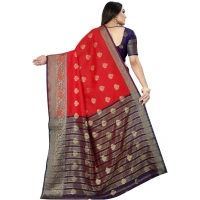 Women's Silk Blend Woven Saree With Unstitched Blouse 5.5Mtr (Purple-Red) - Purple-Red