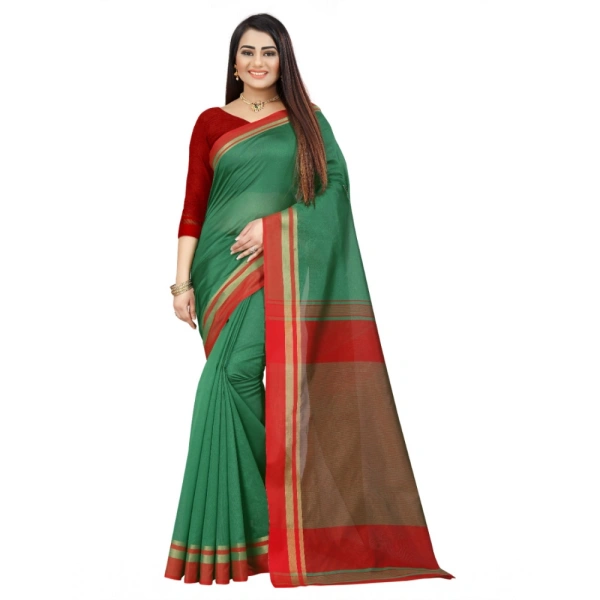 Women's Silk Blend Woven Saree With Unstitched Blouse 5.5Mtr (Green) - Green