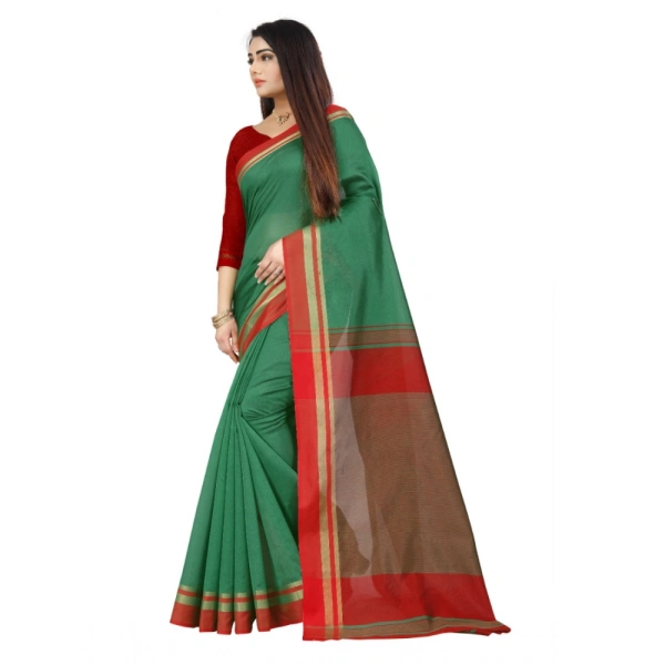 Women's Silk Blend Woven Saree With Unstitched Blouse 5.5Mtr (Green) - Green