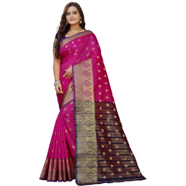Women's Silk Blend Woven Saree With Unstitched Blouse 5.5Mtr (Purple-Pink) - Purple-Pink