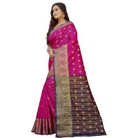 Women's Silk Blend Woven Saree With Unstitched Blouse 5.5Mtr (Purple-Pink) - Purple-Pink