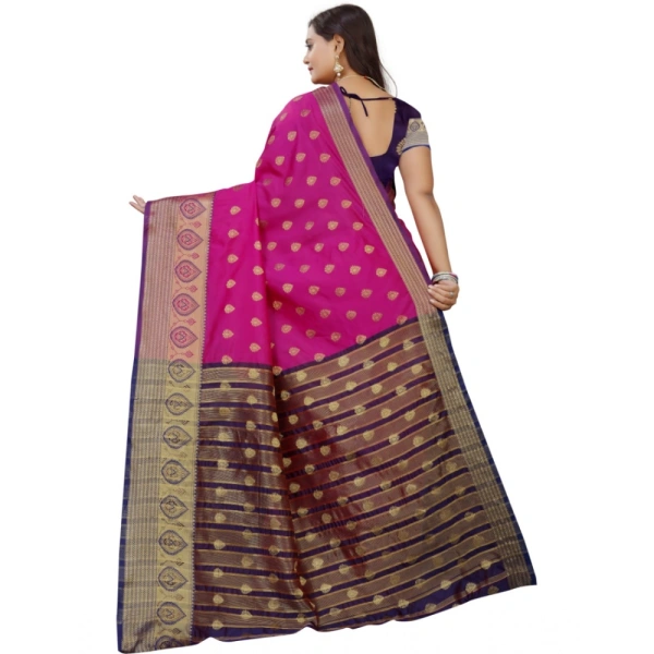 Women's Silk Blend Woven Saree With Unstitched Blouse 5.5Mtr (Purple-Pink) - Purple-Pink
