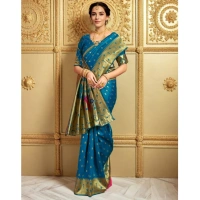 Women's Silk Blend Zari Weaving Saree With Unstitched Blouse 5.5Mtr (Turquoise)