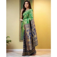 Women's Silk Blend Zari Weaving Saree With Unstitched Blouse 5.5Mtr (Green)