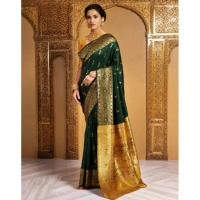 Women's Silk Blend Zari Weaving Saree With Unstitched Blouse 5.5Mtr (Green (5))