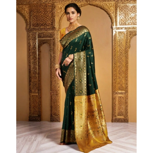 Women's Silk Blend Zari Weaving Saree With Unstitched Blouse 5.5Mtr (Green (5))