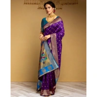 Women's Silk Blend Zari Woven Saree With Unstitched Blouse 5.5Mtr (Purple)