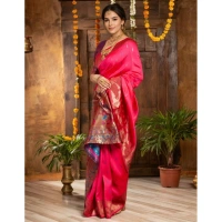 Women's Silk Blend Zari Woven Saree With Unstitched Blouse 5.5Mtr (Pink)