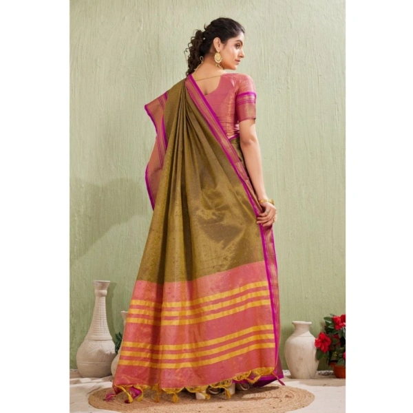 Women's Silk Blended Jaquard Woven Saree With Unstitched Blouse 5.5Mtr (Green)
