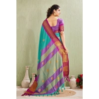 Women's Silk Blended Jaquard Woven Saree With Unstitched Blouse 5.5Mtr (Light Blue)
