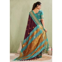 Women's Silk Blended Jaquard Woven Saree With Unstitched Blouse 5.5Mtr (Purple)