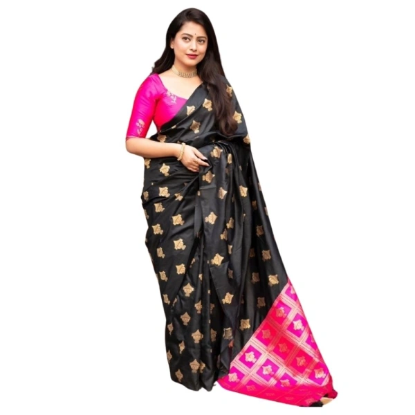 Generic Women's Silk Printed Saree With Unstitched Blouse 5.5Mtr (Pink) - Pink