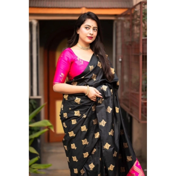 Generic Women's Silk Printed Saree With Unstitched Blouse 5.5Mtr (Pink) - Pink