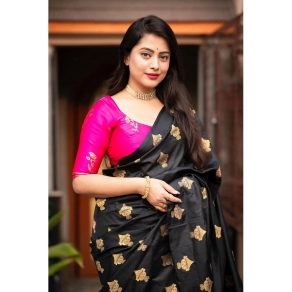 Generic Women's Silk Printed Saree With Unstitched Blouse 5.5Mtr (Pink) - Pink