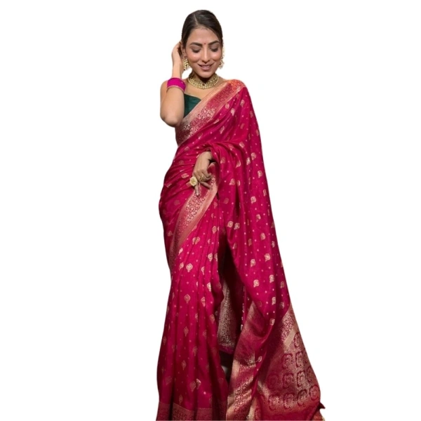 Generic Women's Silk Printed Saree With Unstitched Blouse 5.5Mtr (Rani Pink) - Rani Pink