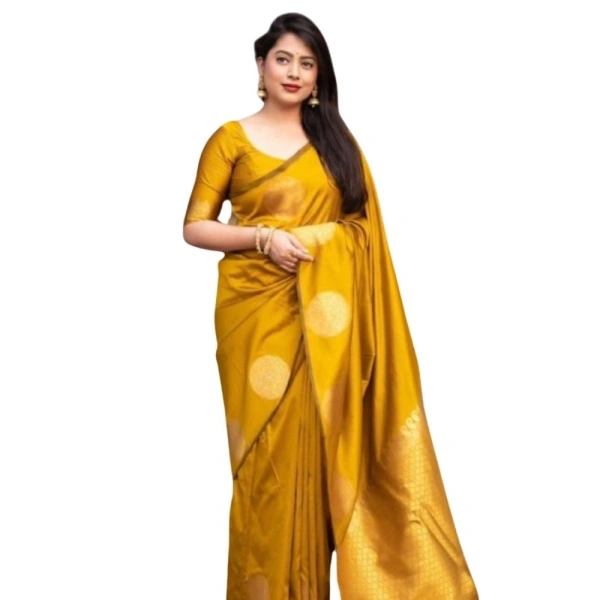 Generic Women's Silk Printed Saree With Unstitched Blouse 5.5Mtr (Yellow) - Yellow