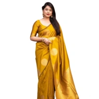 Generic Women's Silk Printed Saree With Unstitched Blouse 5.5Mtr (Yellow) - Yellow