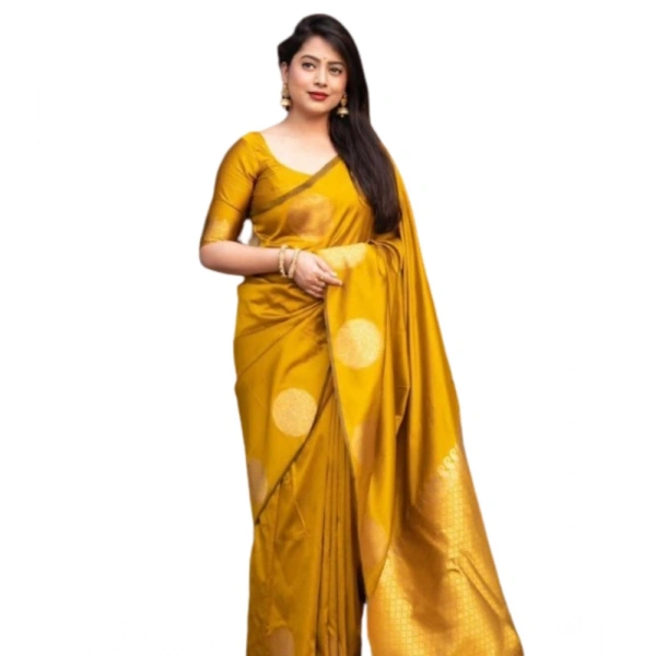 Generic Women's Silk Printed Saree With Unstitched Blouse 5.5Mtr (Yellow) - Yellow