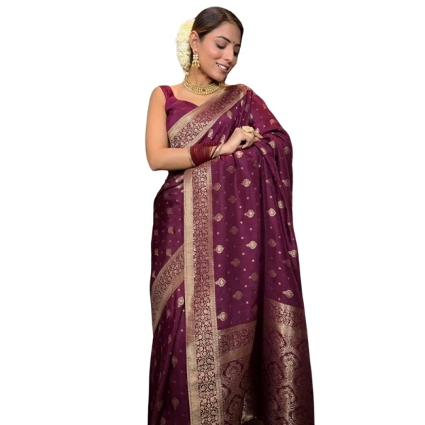 Generic Women's Silk Printed Saree With Unstitched Blouse 5.5Mtr (Wine) - Wine