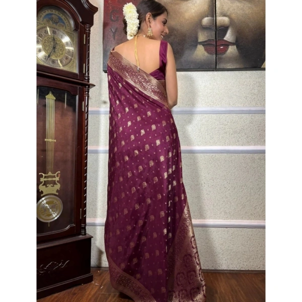 Generic Women's Silk Printed Saree With Unstitched Blouse 5.5Mtr (Wine) - Wine