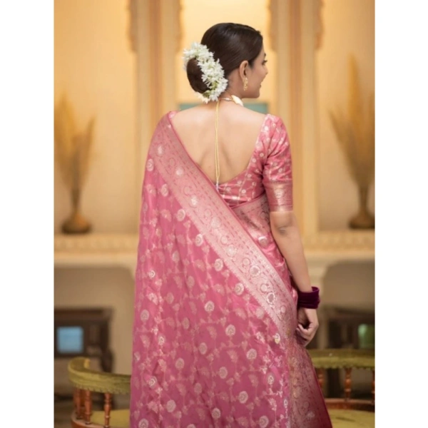 Generic Women's Silk Printed Saree With Unstitched Blouse 5.5Mtr (Peach) - Peach