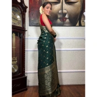 Generic Women's Silk Printed Saree With Unstitched Blouse 5.5Mtr (Green) - Green