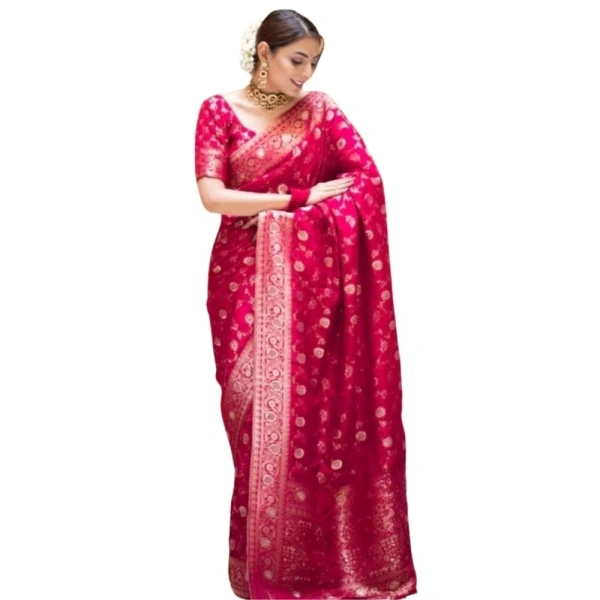 Generic Women's Silk Printed Saree With Unstitched Blouse 5.5Mtr (Rani Pink) - Rani Pink