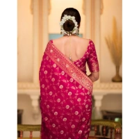 Generic Women's Silk Printed Saree With Unstitched Blouse 5.5Mtr (Rani Pink) - Rani Pink