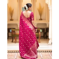 Generic Women's Silk Printed Saree With Unstitched Blouse 5.5Mtr (Rani Pink) - Rani Pink