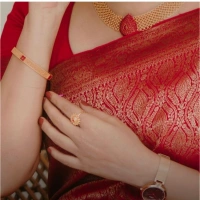 Generic Women's Silk Printed Saree With Unstitched Blouse 5.5Mtr (Red) - Red