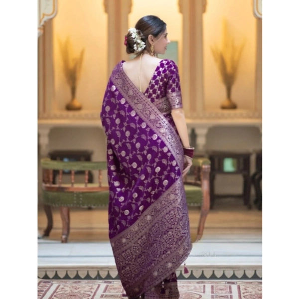 Generic Women's Silk Printed Saree With Unstitched Blouse 5.5Mtr (Purple) - Purple