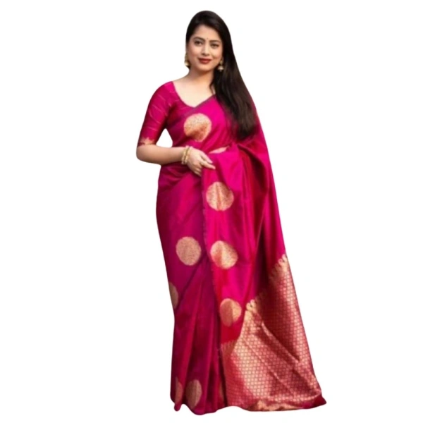 Generic Women's Silk Printed Saree With Unstitched Blouse 5.5Mtr (Pink) - Pink