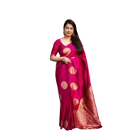 Generic Women's Silk Printed Saree With Unstitched Blouse 5.5Mtr (Pink) - Pink