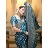 Generic Women's Silk Printed Saree With Unstitched Blouse 5.5Mtr (Rama) - Rama