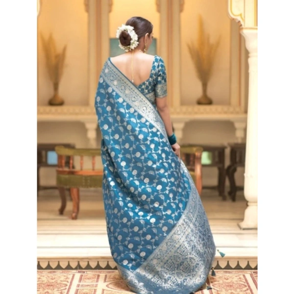 Generic Women's Silk Printed Saree With Unstitched Blouse 5.5Mtr (Rama) - Rama