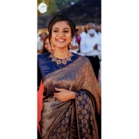 Generic Women's Silk Printed Saree With Unstitched Blouse 5.5Mtr (Blue) - Blue